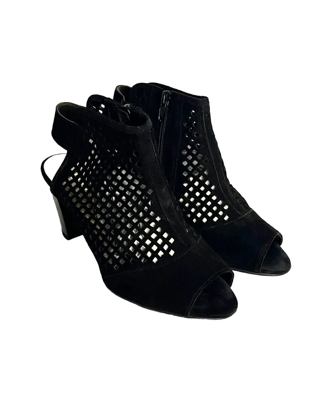 Gabor Black Suede Open Toe Pierced Leather Pump US 6.5, UK 4